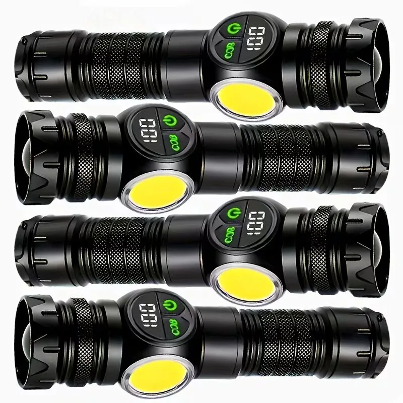 Rechargeable Led Flashlight Digital Display Tactical Flashlight With Tail Magnet Working Camping Fishing Zoom Torch