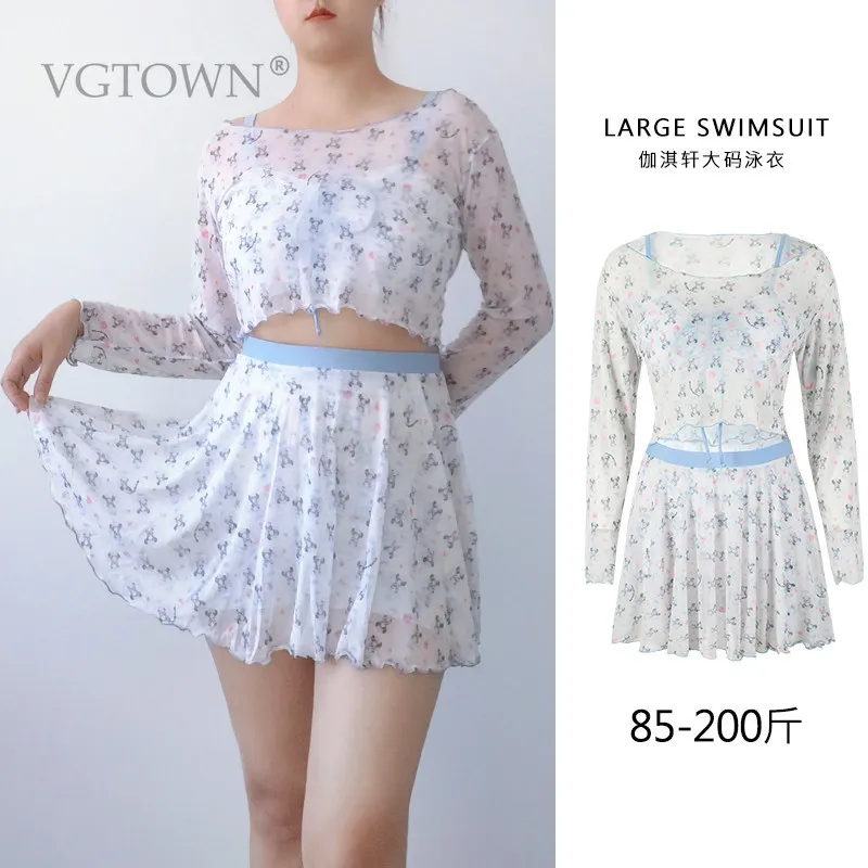 2026 New Korean Thermal Spring Bikini Three-Piece Set Women's Separate Swimsuit Print Tie-Detail Pattern Femal