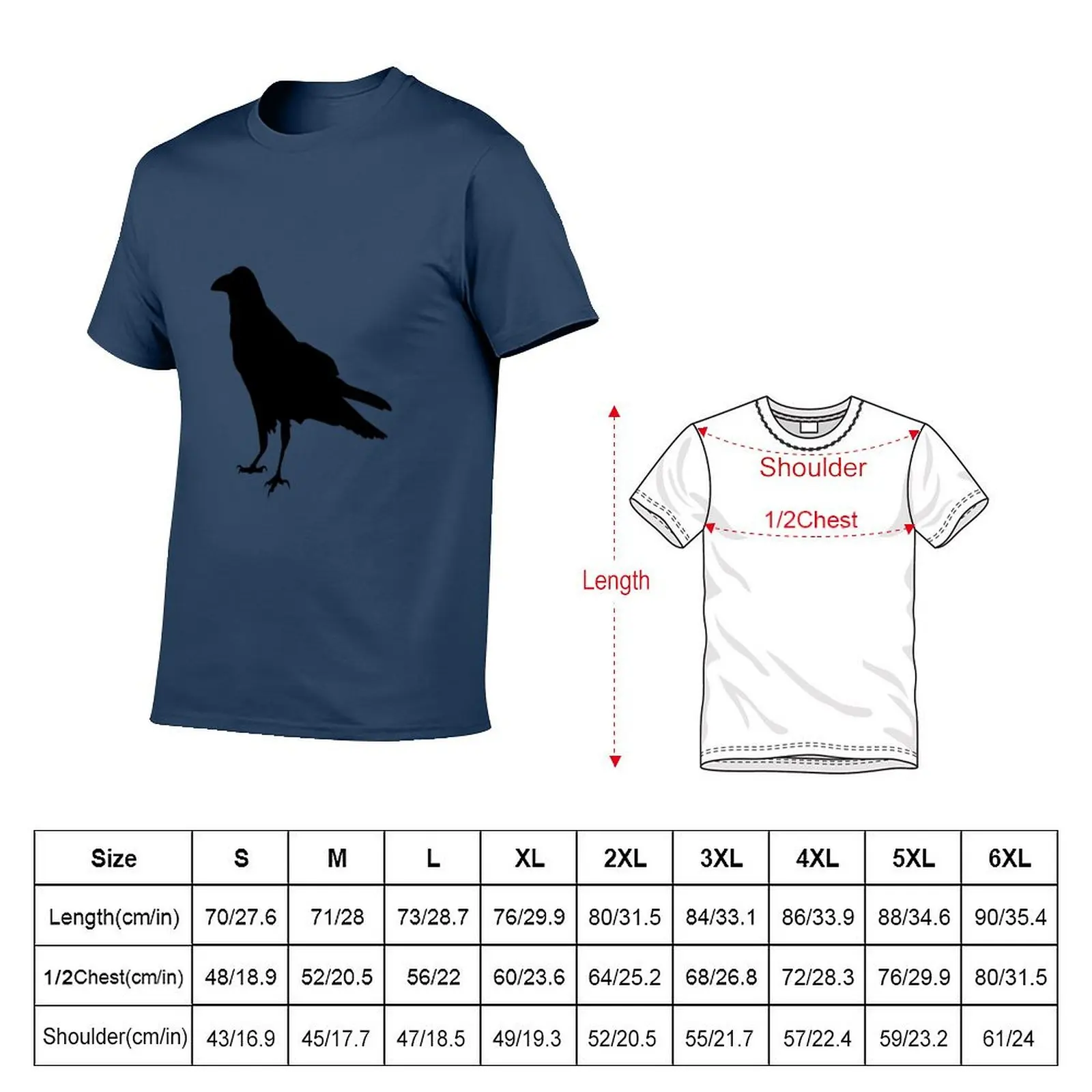 Black Artwork Raven Silhouette Crow Illustration T-Shirt Soft Stretch Short Sleeve Top