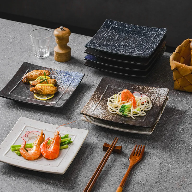 Ceramic Japanese flat plate Sushi snack plate Square dim sum breakfast plate Restaurant  Square