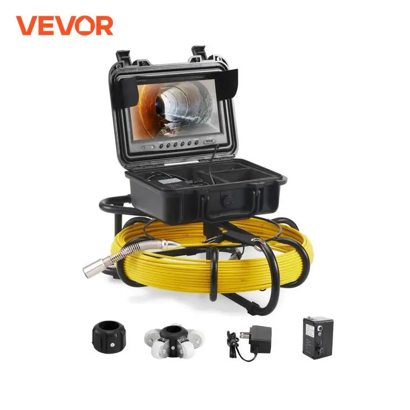 VEVOR Sewer Camera 9" Screen Pipeline Inspection Camera w/ DVR Function Waterproof Camera w/12 Adjustable LEDs and 16 GB SD Card