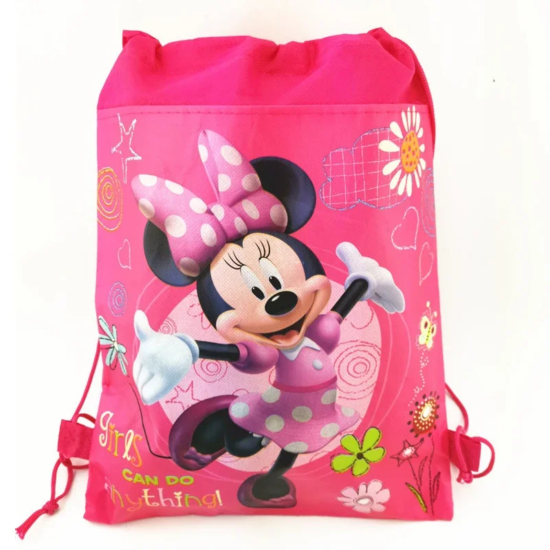 Disney Mickey Drawstring Bag Storage Bag Pink Minnie Print Backpack Portable Cartoon Shopping Bag Travel Bag Folding Bag Gift