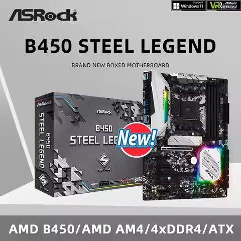 ASRock Brand New B450 STEEL LEGEND Motherboard Support Ryzen 5 5600 5600G R7 5700X3D 5800X CPU 4xDDR4 HDMI M.2 ATX AM4 Mainboard