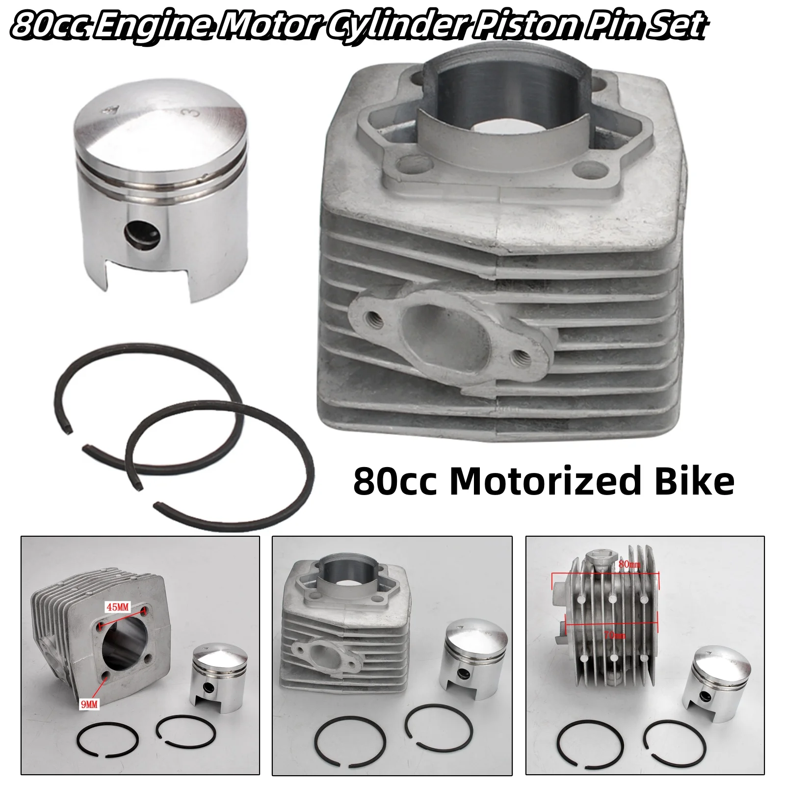 Motorcycle 80cc Engine Motor Cylinder Piston Pin Set 45mm Cylinder Piston Kit For Motorized Bicycle Bike Motorcycle