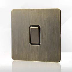 Vintage Bronze Brushed Metal Stainless Steel Panel Push Button Switch UK Socket for Home Homestay Hotel