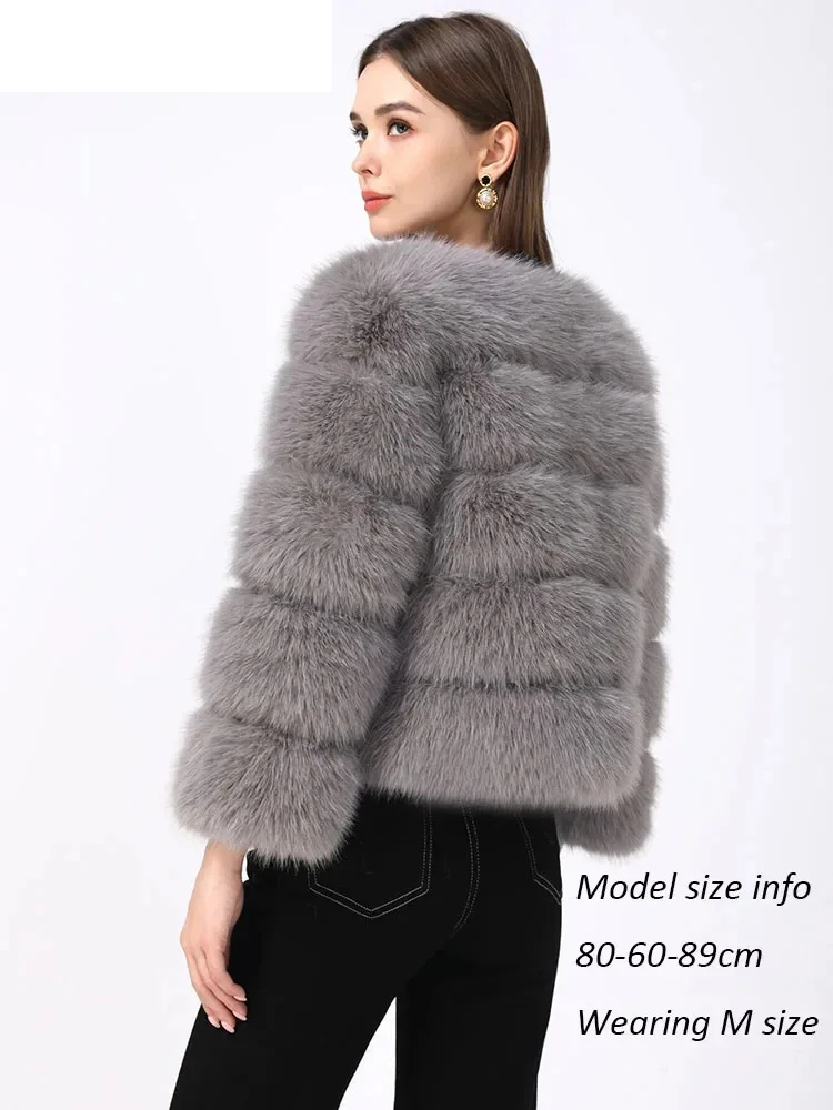 Women Elegant Thick Warm Faux Fur Jackets S-5XL Mink Coats Autumn Winter Fluffy Black Faux Fur Coat