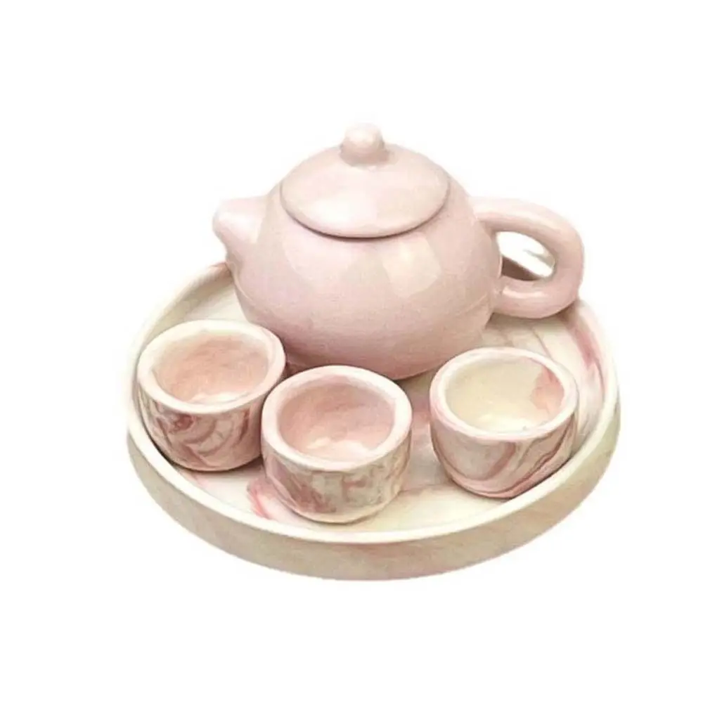 Simulation Mini Tea Cup Set Play House Pretend Play Dollhouse Teapot Desk Figurine Ceramic Doll Kitchen Trinket Doll Accessories