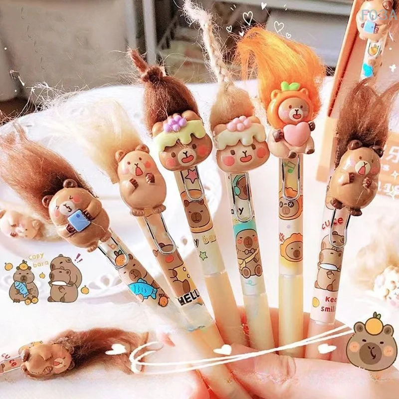 Cartoon Capybara Press Erasable Gel Pen Blue Ink Signing Pen School Office Stationery Supplies