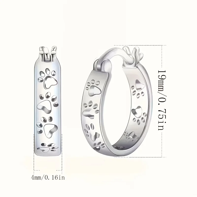 2 pieces of fashionable women's earrings, 925 sterling silver animal puppy paw print earrings Give a gift to a good friend