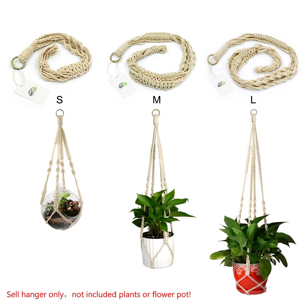 Iron ring Plant Hanger Handmade Cotton 51/76/100cm Hanging Basket Flower Pot Macrame Holder With Ring countyard garden Decor