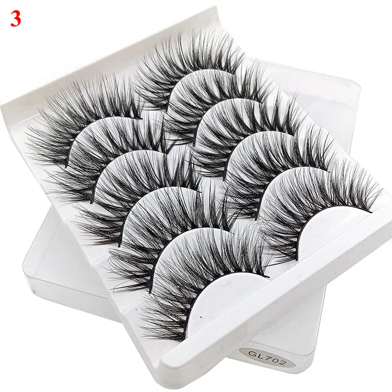 3D Faux Mink Cílios Postiços, Grosso Fluffy Lash Extensão, Volume Natural, Cílios Wispy, Maquiagem Acessórios Eye, 5 Pares