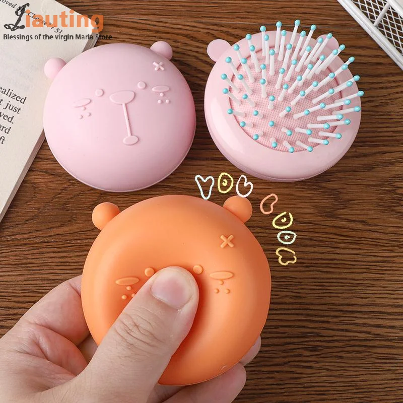 Mini masajeador de cabeza de oso de dibujos animados, bolsa de aire, peine para el cabello, cojín de aire redondo, herramienta de Peinado portátil, peine antiestático, regalo