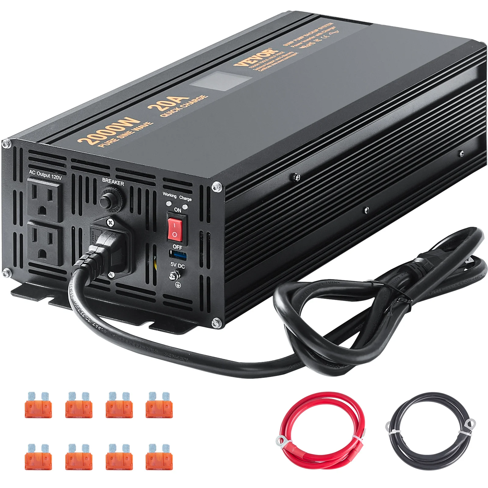 

VEVOR 2000W/2500W Sump Pump Battery Backup System LCD Display Auto Switches to Battery Inverter Power for Emergency Power Use