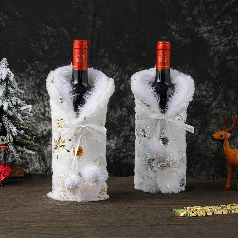 Christmas Decoration Wine Bottle Set Restaurant Decoration Champagne Red Wine Bag Scene Layout Reusable Snowflake Wine Set 27*15