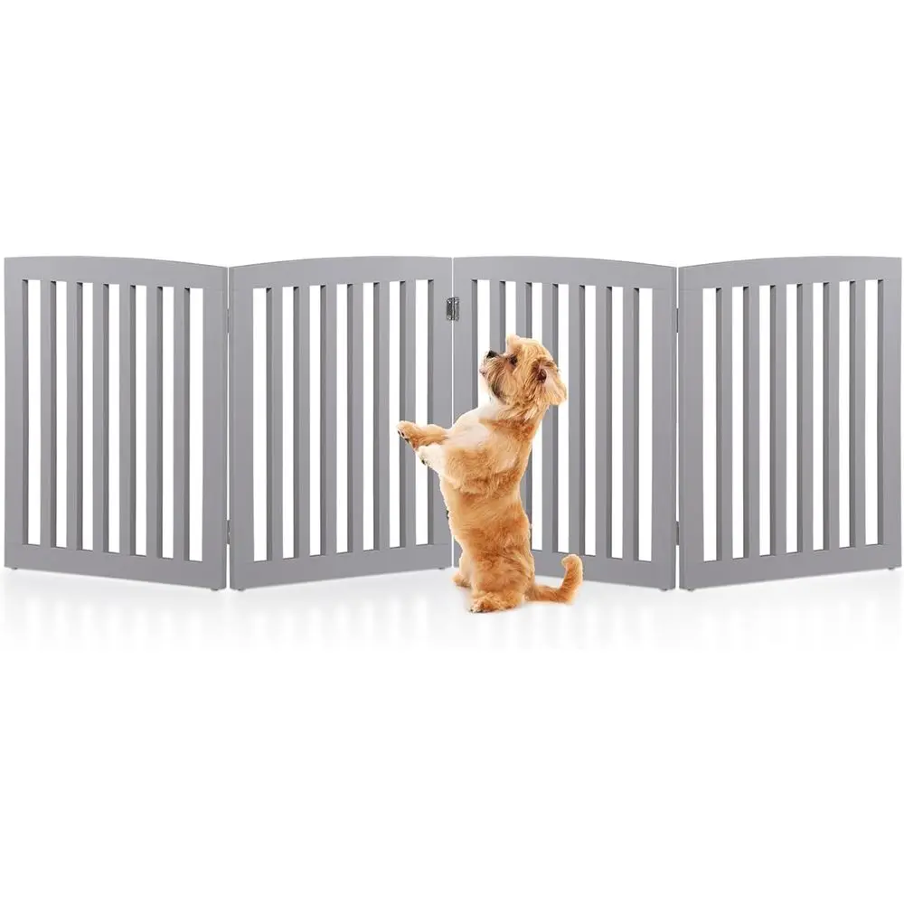 

4-Panel Gray Wooden Pet Safety Barrier for Indoor Stairs, Hallways, and Doorways