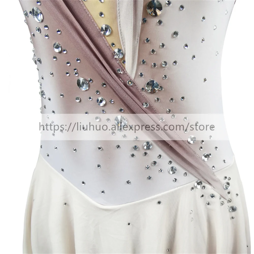 LIUHUO Vestito da Pattinaggio di Figura Vestito da Donna per Ragazze con Rullo di Ghiaccio Prestazioni Ginnastica Ritmica Concorso Body Costume Grigio Senza Schienale