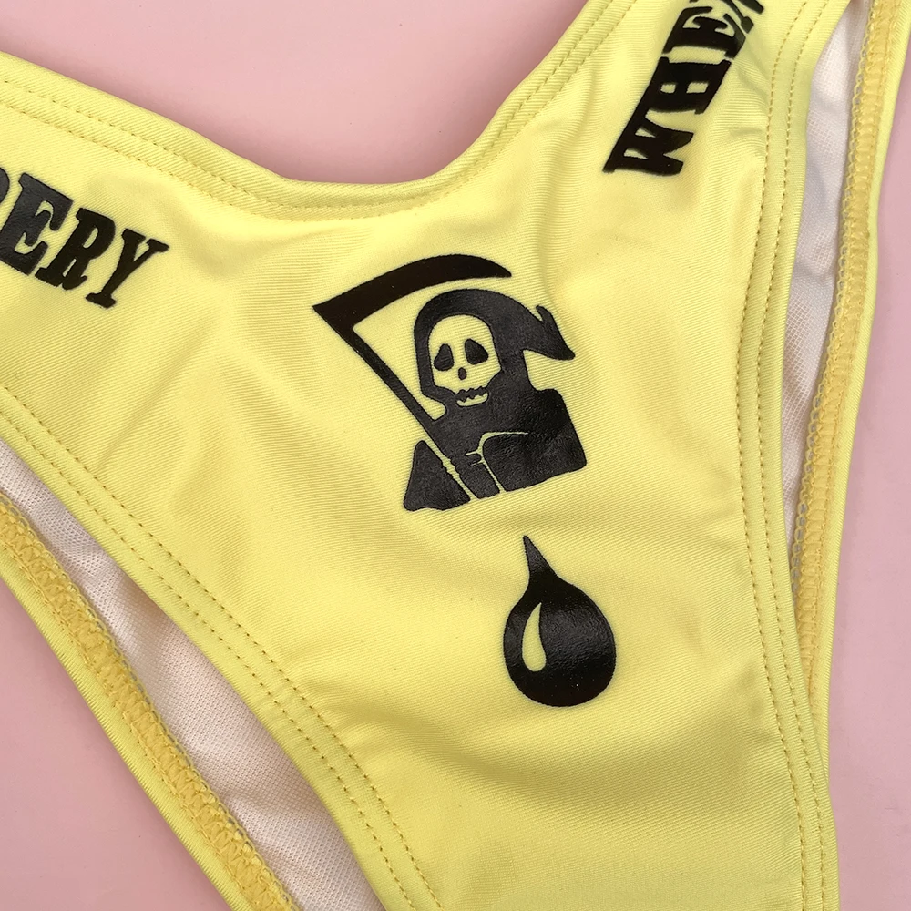 القوطية بيكيني 2025 النساء الهيكل العظمي صديرية دائرية الصدرية مثلث قيعان ملابس السباحة انقسام ثوب السباحة الملابس الداخلية Y2K البيكينيات ملابس السباحة