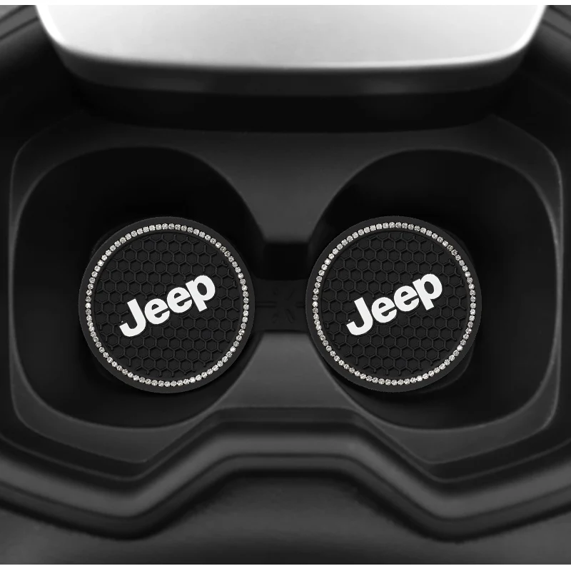

2 Pack Car Interior Coasters Water Cup Anti-Slip Mats Decorative Mats for Jeep JPB Renegade Wrangler JK Compass Grand Cherokee G