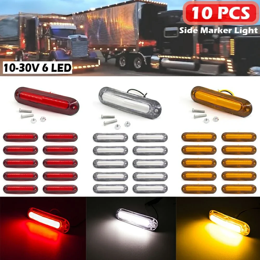 6x/10x 6 LED 12V 24V Side Marker Light External Warning Lamp Indicator Tail Light Orange White Red Trailer Truck Lorry Tractor