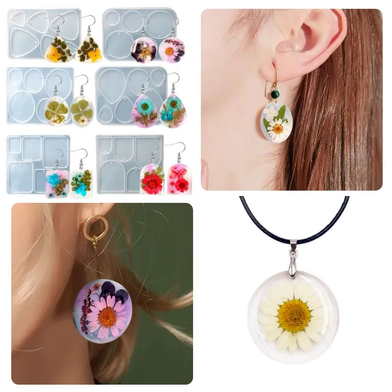 Orecchini geometrici collana stampo in Silicone gioielli fai da te colla a goccia di cristallo resina fiore secco ciondolo stampo strumenti portachiavi fatti a mano
