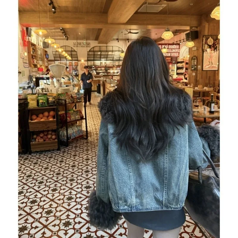 المألوف النمط الأجنبي قصيرة البحرية طوق الراقية معطف المرأة مزاجه الحد من العمر الشتاء الدنيم الرجعية الدافئة أسفل سترة #6