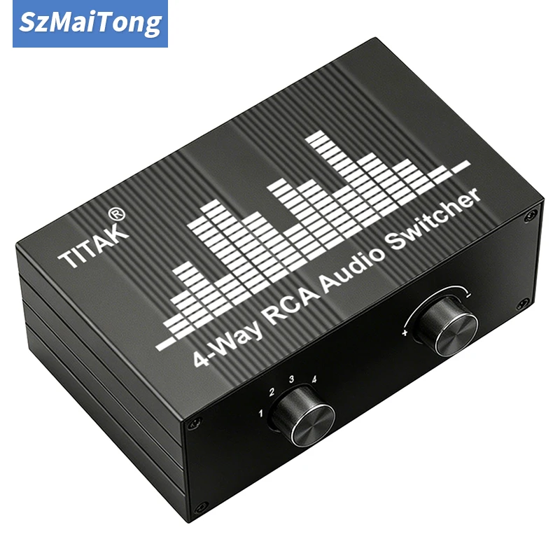 4-Channel RCA Audio Selector Bi-Directional 1-in-4-out 4-in-1-out Stereo Sound Switcher L/R Jack for Studio Speaker