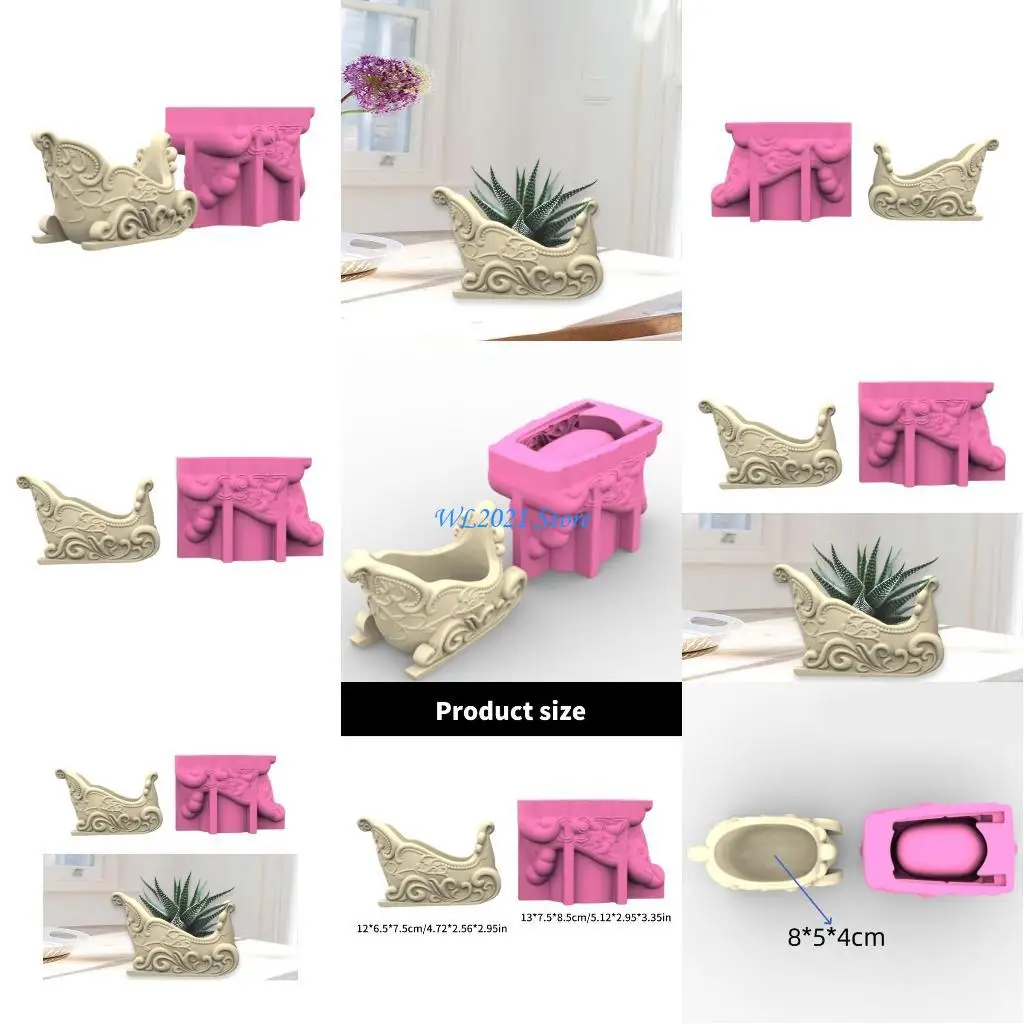 

G5GC Силиконовые цветочные горшки плесени рождественские сани сочные плантаторы формы