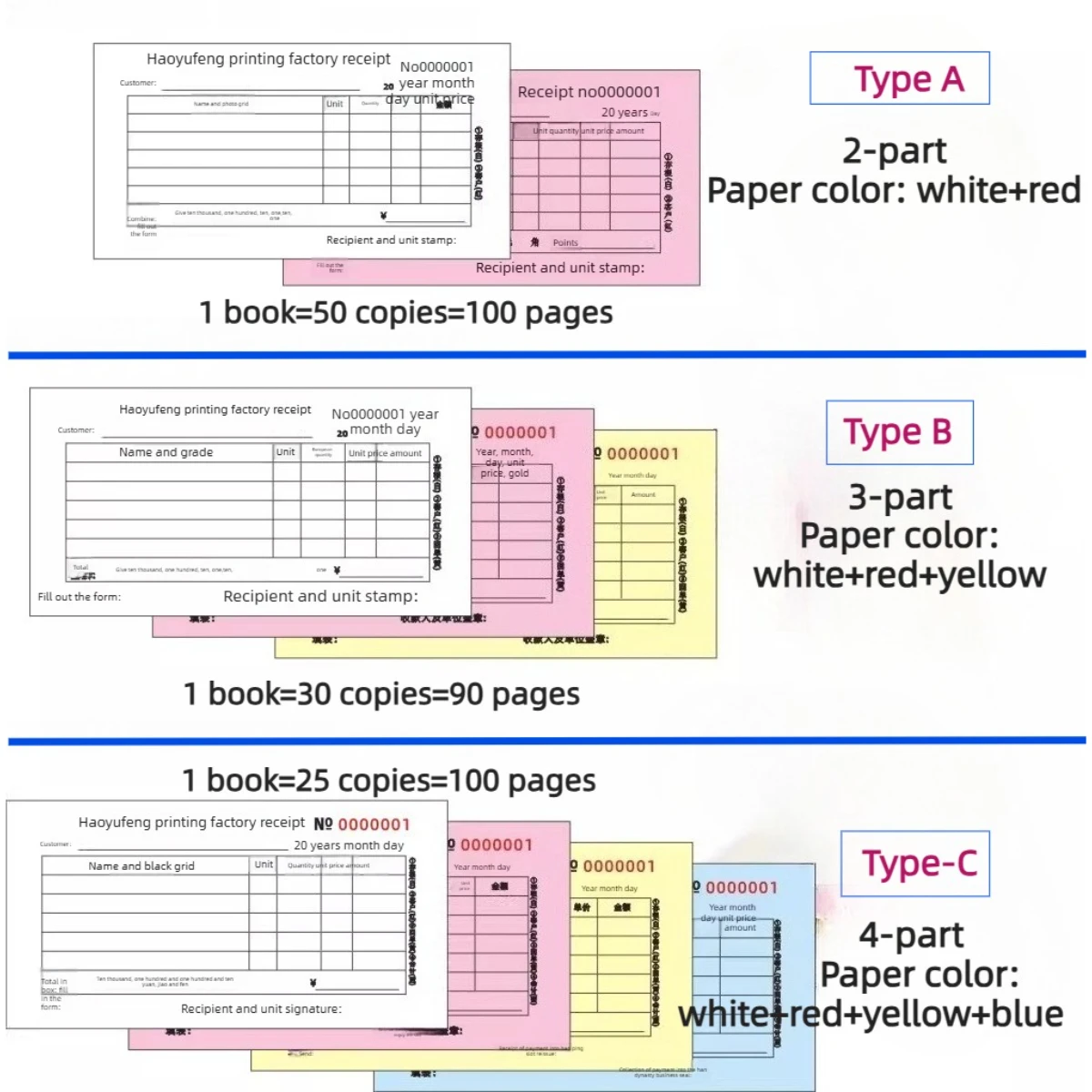 5 Books Free Custom Sales Order Book Customized 2/3/4-Part Invoice Book Carbonless Paper Bill Record Book Sales Form