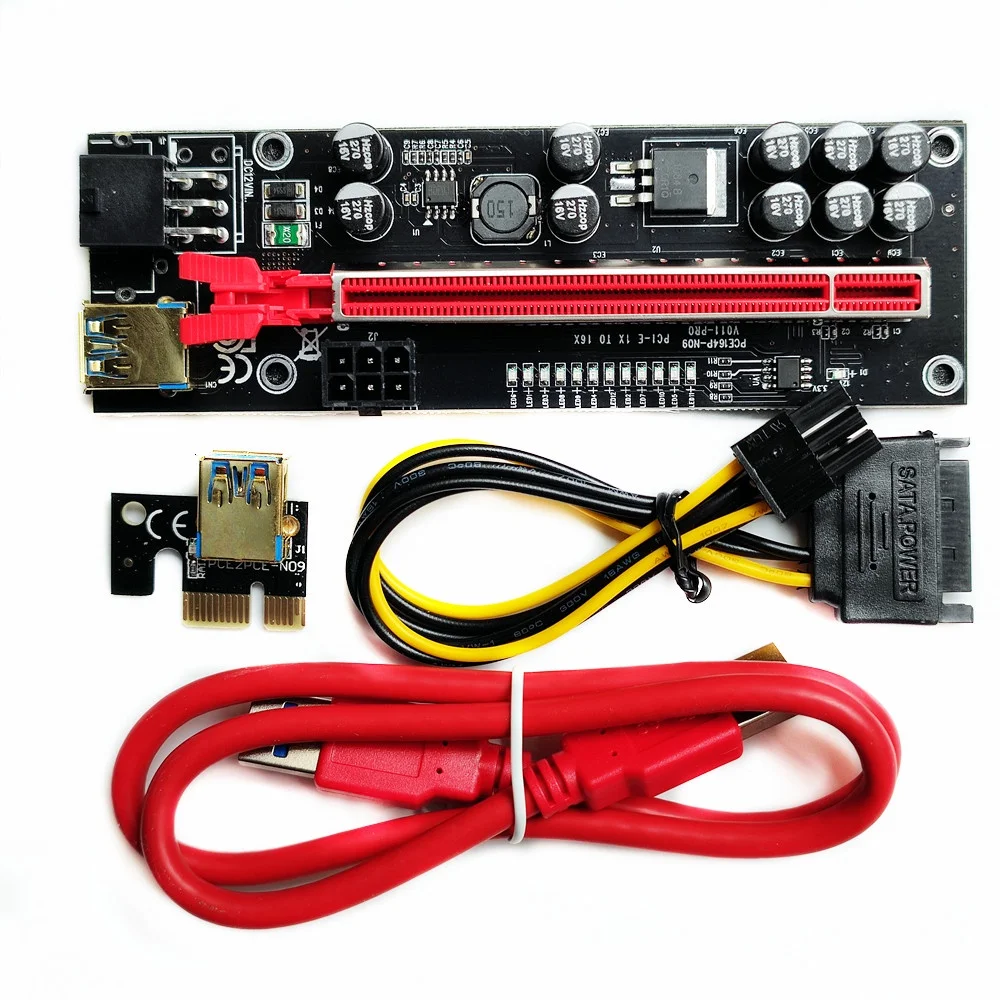 VER-11 Pro PCI-e 1X 16X Riser VER11 Pro Dual 6Pin Riser Card With 10 capacitors