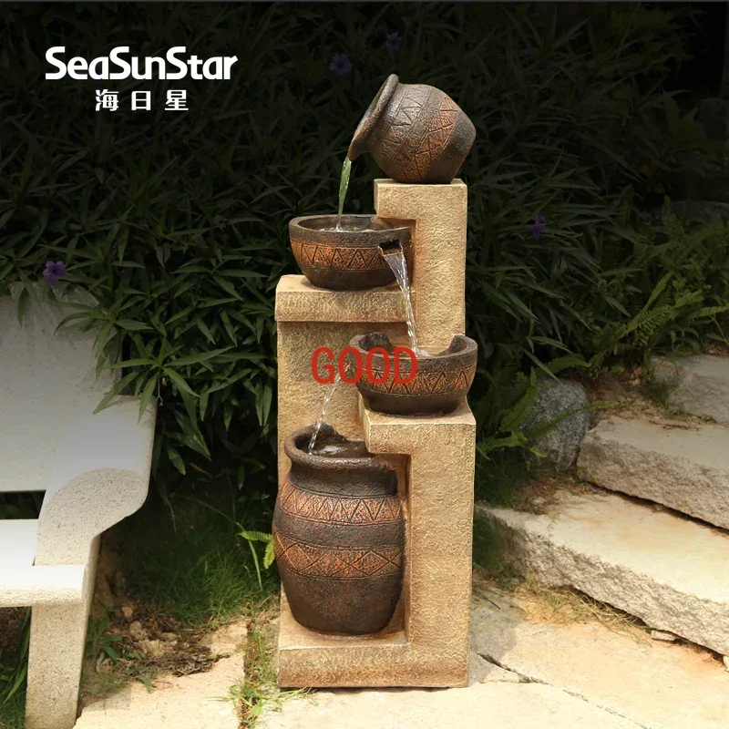 European-Style Pottery Pot Landing Artificial Mountain and Fountain Fengshui Wheel Fortune Home Decorations and Accessories