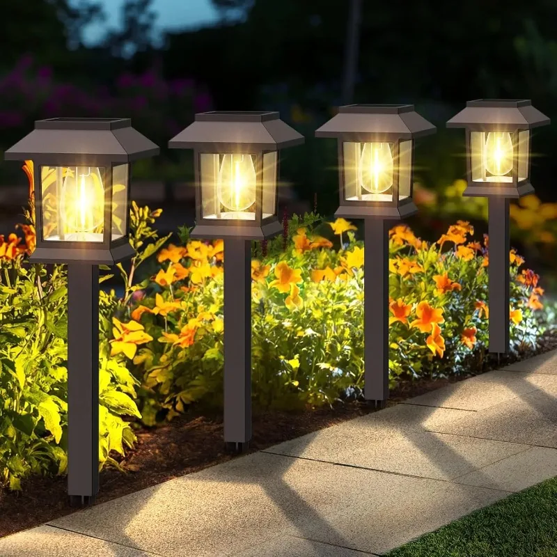 10PCS Solar Ground Insert Lawn Light LED Tungsten Filament Outdoor Spike Lamp for Courtyard Villa Garden Park Decoration