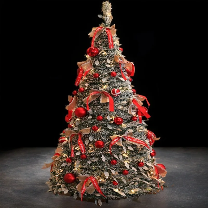 Christmas tree retractable folding floor pre-installed lights, Christmas decorations household PVC Christmas tree shape