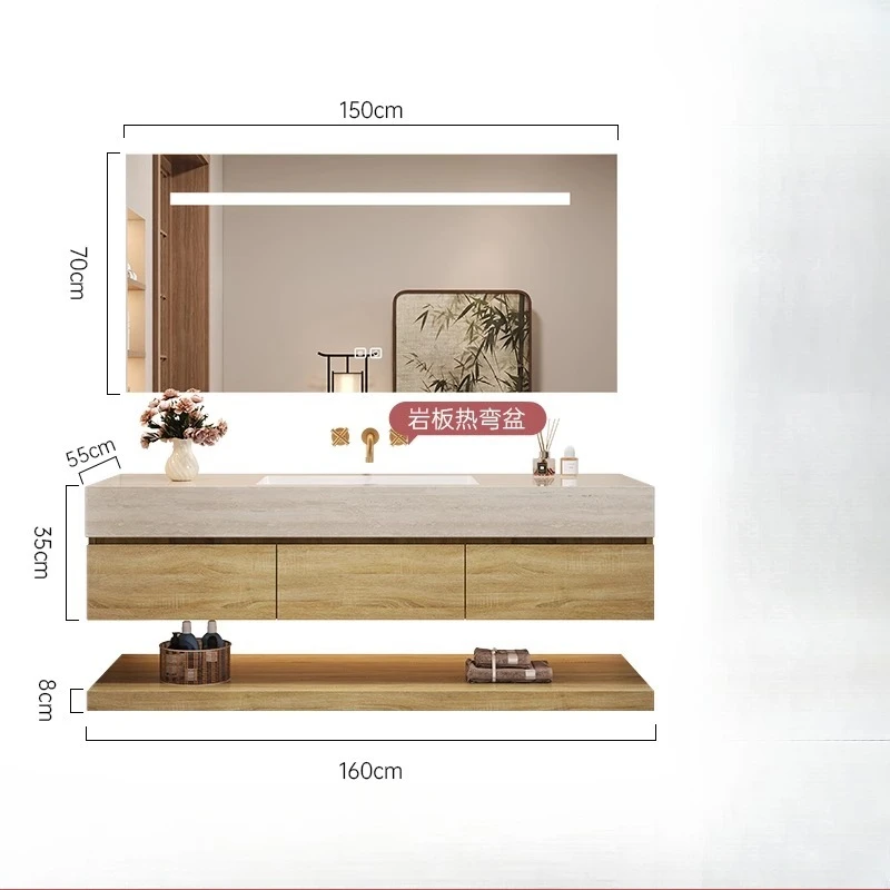 

Шкаф для ванной комнаты Log Wind, комбинированный встроенный умывальник, бесшовная раковина из травертиновой каменной плиты