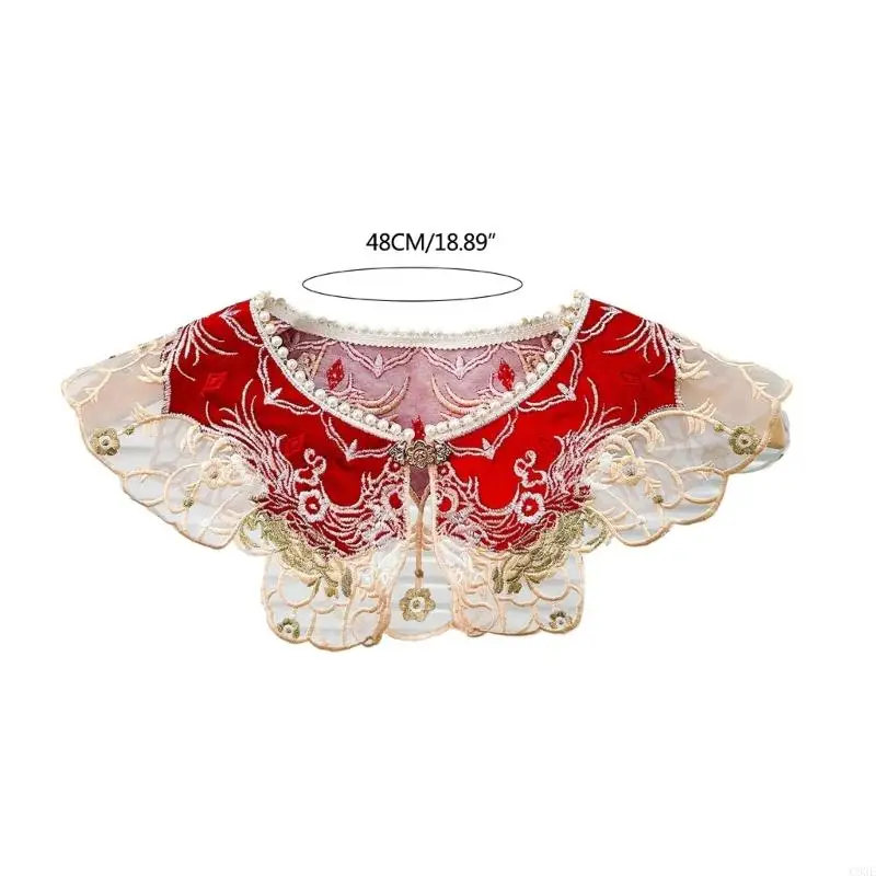 C9GE Decorativo Yunjian Collar Falso floreale da ricamo staccabile per perle in pizzo