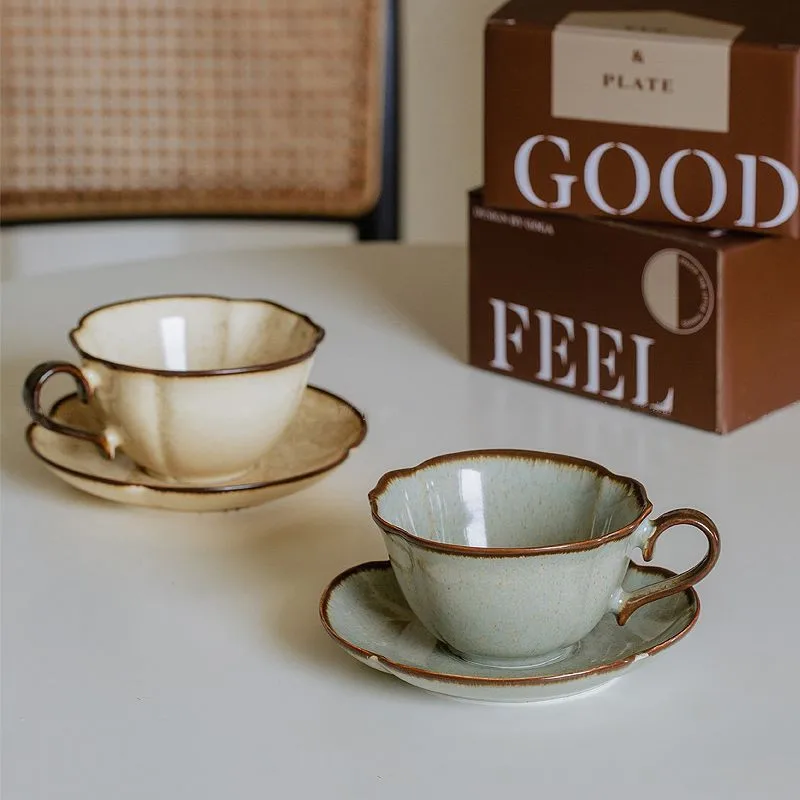 

Ceramic Afternoon Tea Cup and Saucer Set, Lace Shape, Home Cafe, Office Teaware, Coffee Mug with Handle, Novel Gift, 240ml