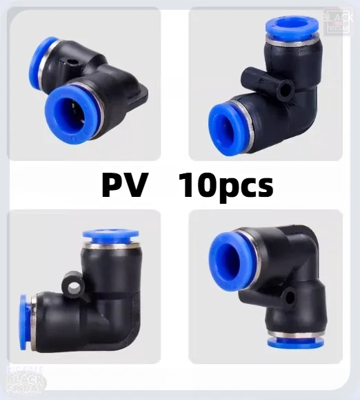 10pcs Two Way L Angle Quick Push Fitting, PV4/6/8 Plastic Pneumatic 90 Degree Air Hose Elbow Joint