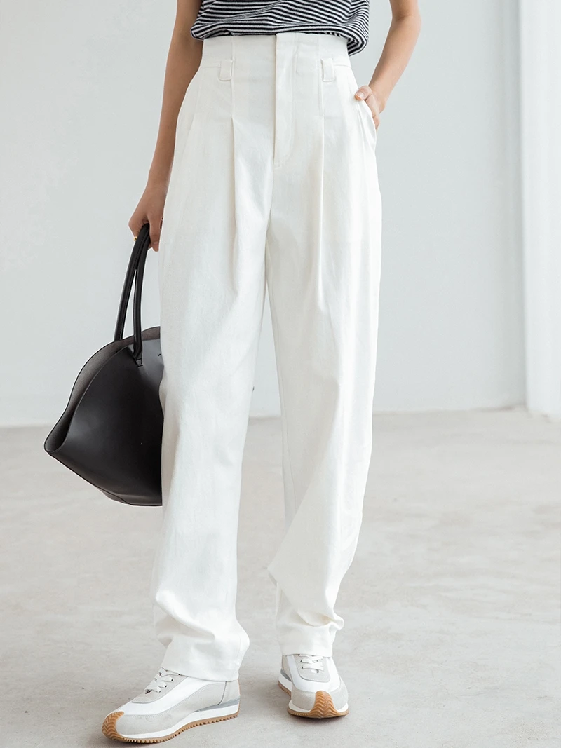 

Прямые джинсы с высокой талией, белые свободные утягивающие повседневные брюки Харлан, новые весенние универсальные брюки Харлан для женщин