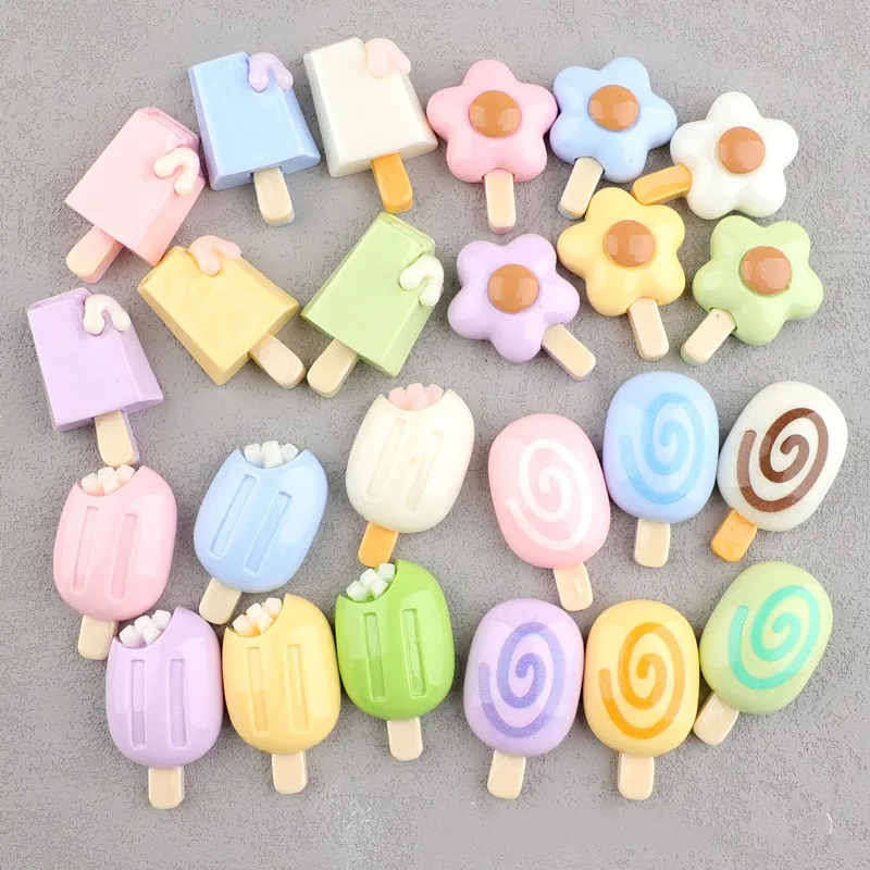 10pcs Resin Sweet Ice Cream Cabochon Flatback for Art Supply DIY Earring Craft Decoration Homemade Gift Phone Deco Popsicle DIY