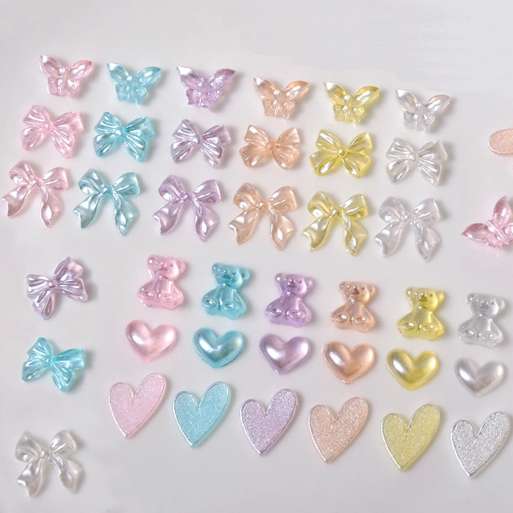 50pcs Pearl Paint Bowknot Nail Art Charm 3D Resin Frosting Matte Magic Colorful Bows Nail Decoration DIY Kawaii Nail Accessories