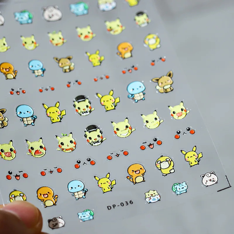 

Pokemon Nail Stickers Pikachu Anime Cartoon New Craft Kawaii Three-dimensional Stickers Thin Transparent Back Glue Nail Stickers