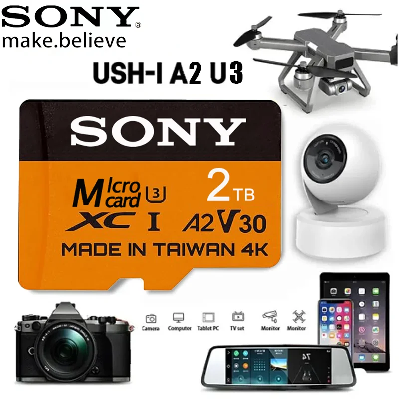 

SONY High-Speed Bundle 2TB 4K SD Card 512GB 256GB Memory Card 1TB Micro TF SD V30 A2 Adapter for Smartphone/Tablet/PC Cross-Use