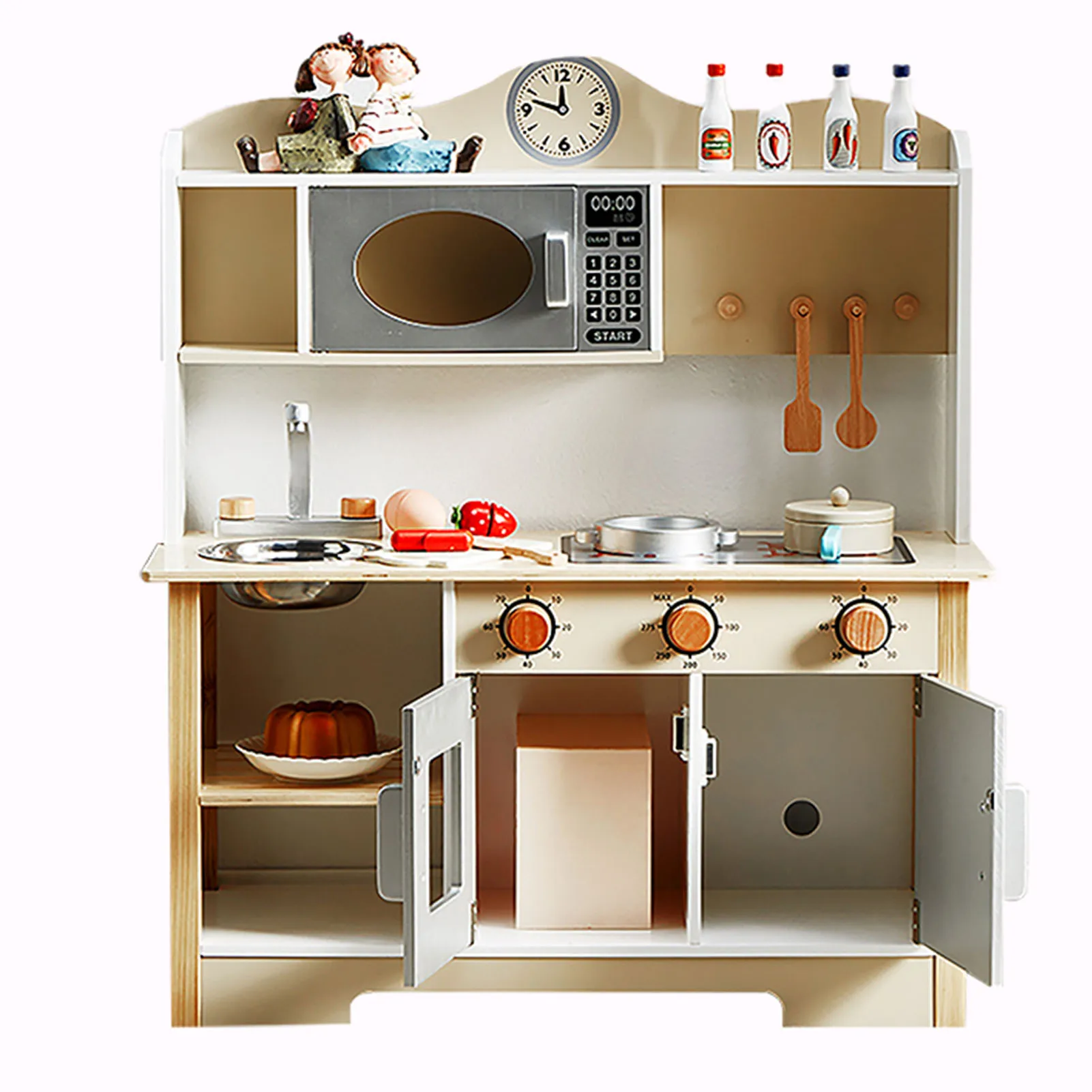 Fingir brinquedo cozinha playset de madeira jogar cozinha conjunto realista criança cozinha playset com forno pia lavar louça para crianças