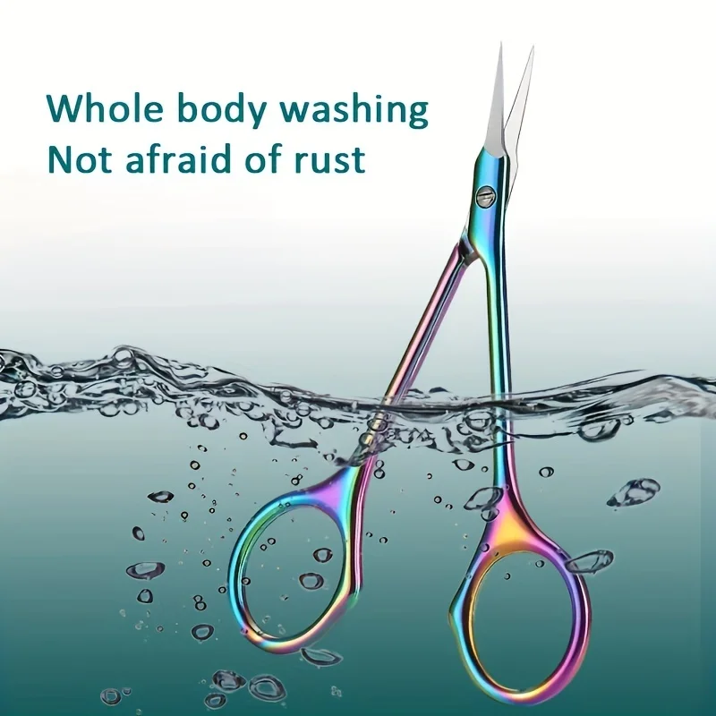 Stainless Steel Cuticle Scissors Precision Curved, Non-Slip Grip, Ambidextrous, Multi Purpose for Nail, Eyebrow,and Eyelash Care