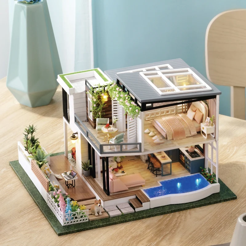 

Doll House Wooden Furniture Diy House Miniature Box Puzzle Assemble 3d Miniaturas Dollhouse Kits Toys For Children Birthday Gift