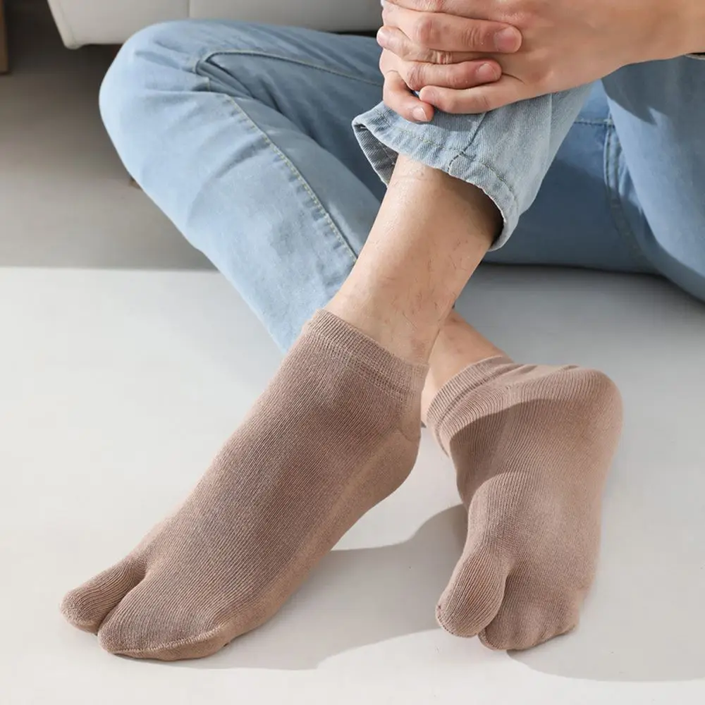 Cotton Couple Tabi Socks Solid Comfortable Breathable Two Toe Socks Women Men Non-slip Invisible Low Cut Boat Sock