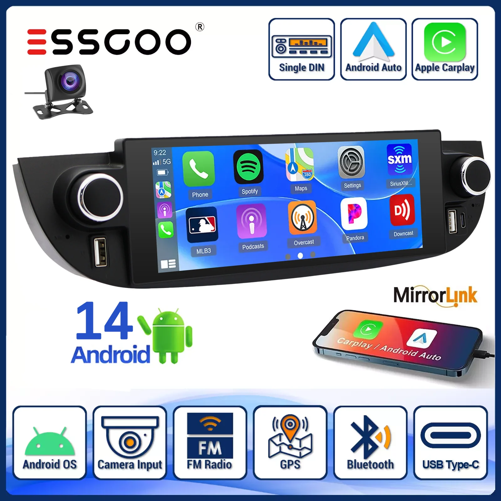 

Android 14 Car Multimedia For Fiat 500 2007-2015 Radio Video Player Stereo Navigation GPS Carplay Auto radio WIFI Head Unit USB