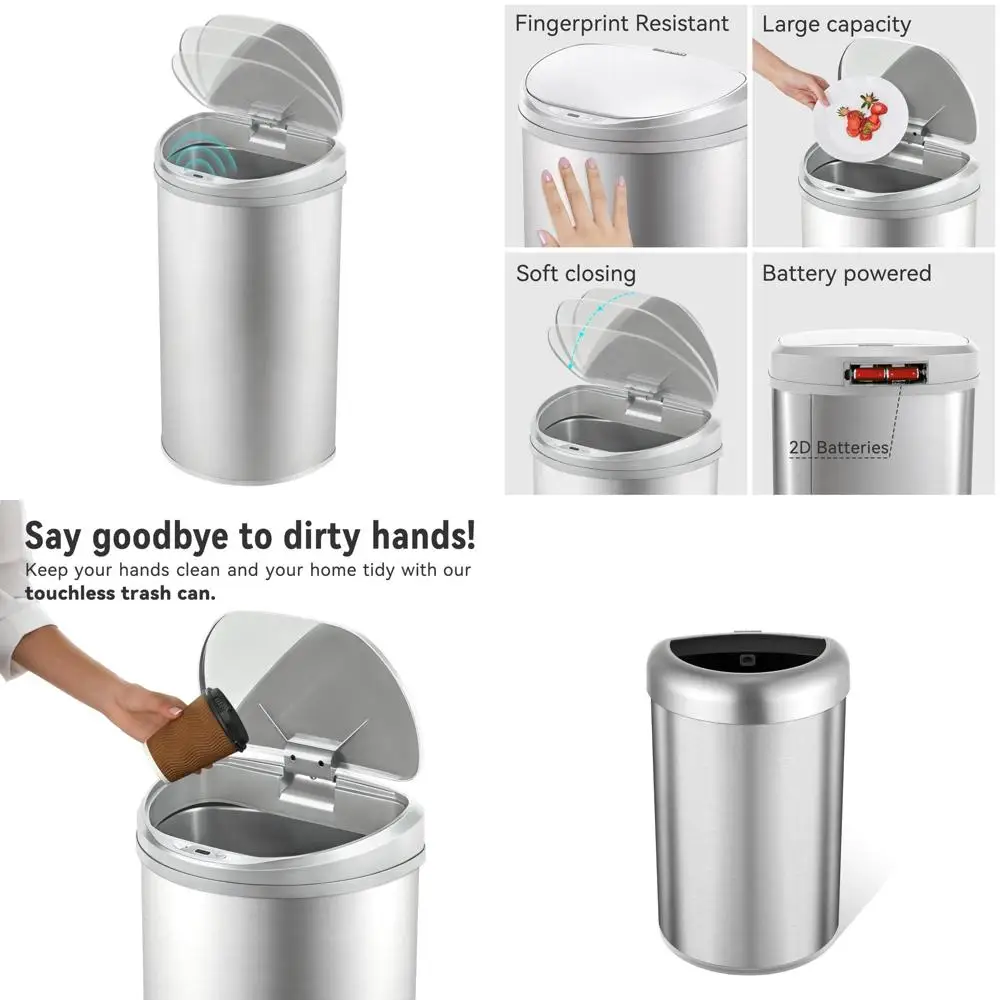 

Automatic Touchless 13 Gallon Kitchen Trash Can, Large 50L Stainless Steel Bin with Motion Sensor for Easy Garbage Disposal