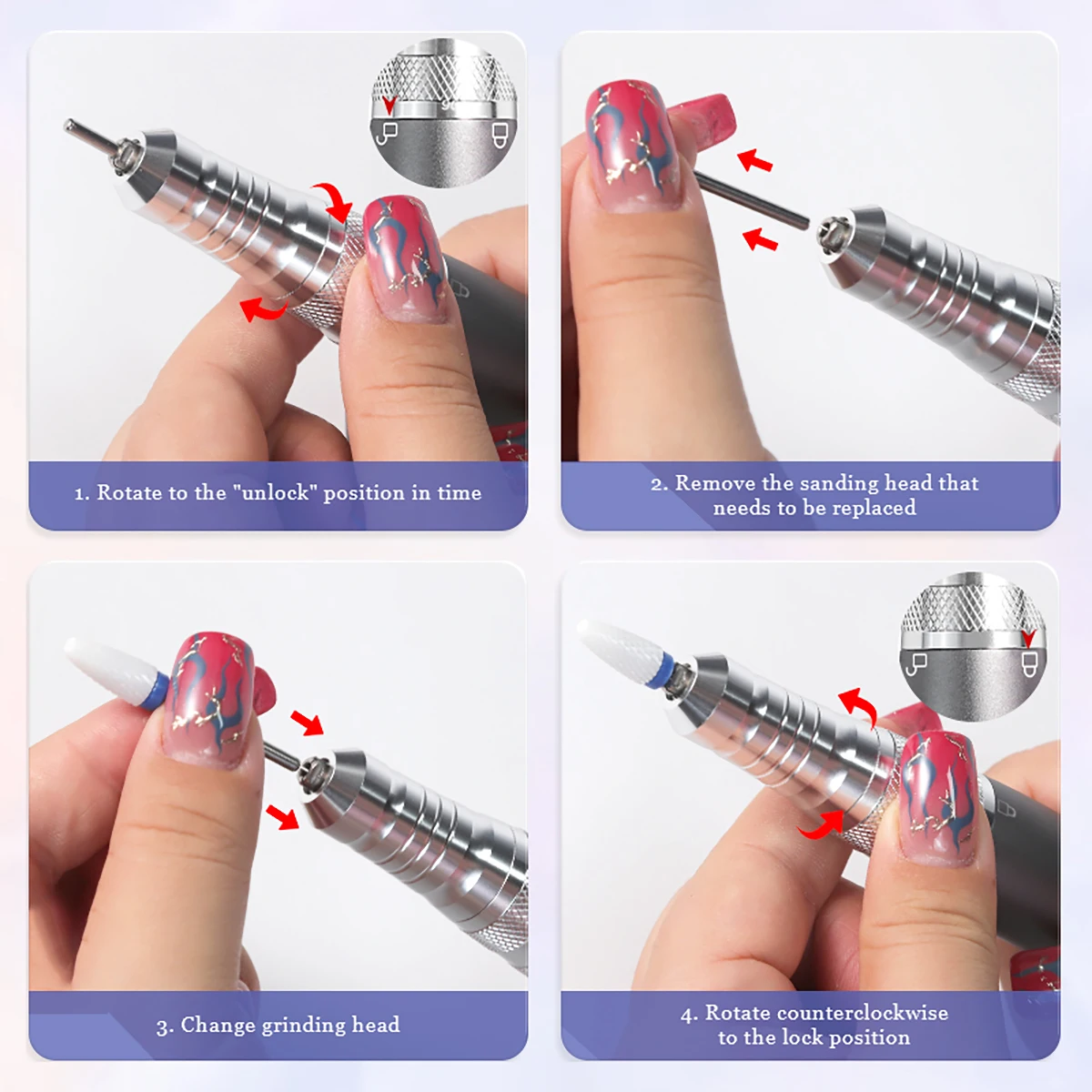 Portable Electric Nail Drill Rig Display Nail Grinder, Low Noise Professional Nail Polish Grinder Nail Accessories Set