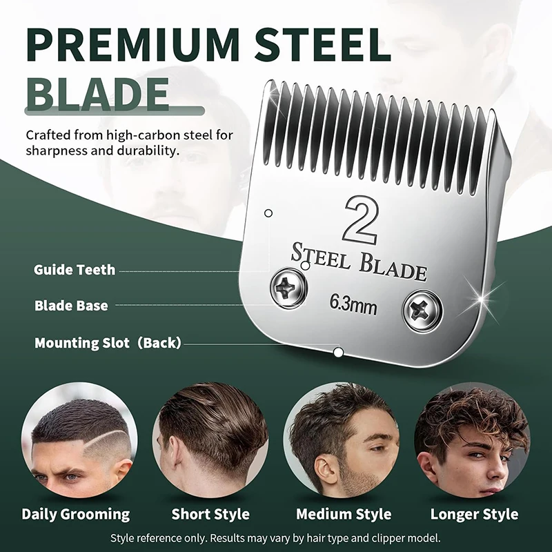 Size 2 Clipper Blade 6.3mm Haircut Professional Electric Clippers Compatible with Oster Classic 76 Silver Also Fits Andis A5 - view 2