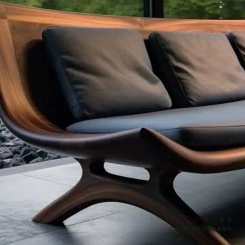 Canapé de style médiéval, salon en noyer clair, luxe, petit appartement, villa, canapé à rangée droite en bois massif